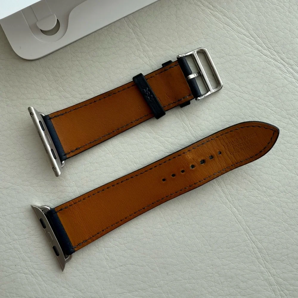 Hermes Navy Single Tour Leather 45mm Apple Watch Band - Picture 10 of 12